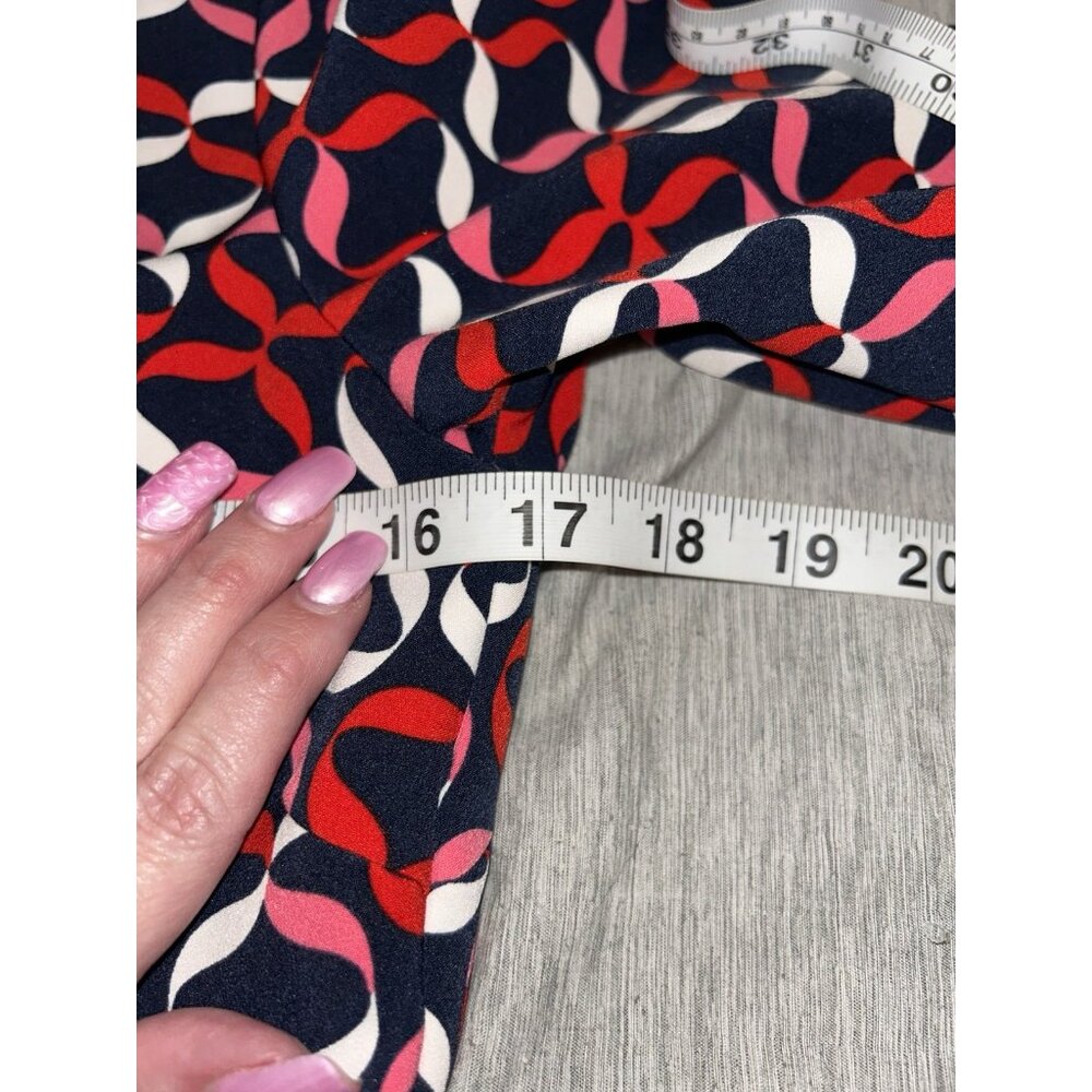 Boden Violette Navy Red Ribbon Print Ruffled Hem Elegant Sheath Dress Size 6 - Picture 6 of 7
